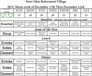 Dining menu of Stow-Glen Retirement Village, Assisted Living, Nursing Home, Independent Living, CCRC, Stow, OH 2