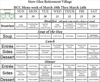 Dining menu of Stow-Glen Retirement Village, Assisted Living, Nursing Home, Independent Living, CCRC, Stow, OH 3