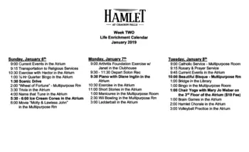 Activity Calendar of Hamlet, Assisted Living, Nursing Home, Independent Living, CCRC, Chagrin Falls, OH 3