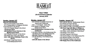 Activity Calendar of Hamlet, Assisted Living, Nursing Home, Independent Living, CCRC, Chagrin Falls, OH 5