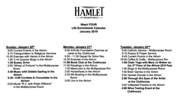 Activity Calendar of Hamlet, Assisted Living, Nursing Home, Independent Living, CCRC, Chagrin Falls, OH 7