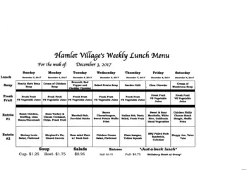 Dining menu of Hamlet, Assisted Living, Nursing Home, Independent Living, CCRC, Chagrin Falls, OH 1