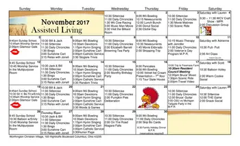 Activity Calendar of Worthington Christian Village, Assisted Living, Nursing Home, Independent Living, CCRC, Columbus, OH 3