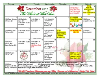 Activity Calendar of West View Healthy Living, Assisted Living, Nursing Home, Independent Living, CCRC, Wooster, OH 9