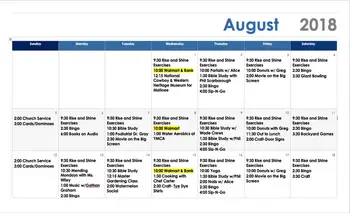 Activity Calendar of Teal Creek, Assisted Living, Nursing Home, Independent Living, CCRC, Edmond, OK 3