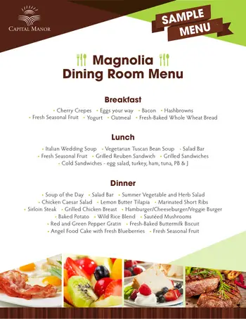 Dining menu of Capital Manor, Assisted Living, Nursing Home, Independent Living, CCRC, Salem, OR 1