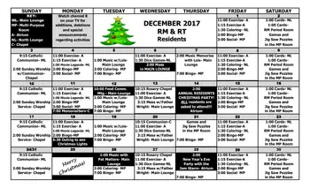 Activity Calendar of Sarah Reed, Assisted Living, Nursing Home, Independent Living, CCRC, Erie, PA 1