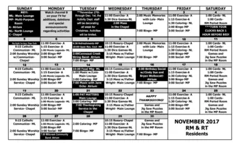 Activity Calendar of Sarah Reed, Assisted Living, Nursing Home, Independent Living, CCRC, Erie, PA 2