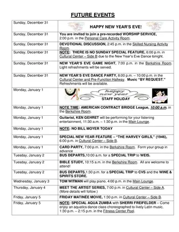 Activity Calendar of Springfield Senior Living, Assisted Living, Nursing Home, Independent Living, CCRC, Wyndmoor, PA 3
