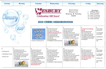 Activity Calendar of Wesbury Retirement Community, Assisted Living, Nursing Home, Independent Living, CCRC, Meadville, PA 3