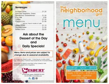Dining menu of Wesbury Retirement Community, Assisted Living, Nursing Home, Independent Living, CCRC, Meadville, PA 3