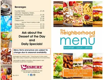 Dining menu of Wesbury Retirement Community, Assisted Living, Nursing Home, Independent Living, CCRC, Meadville, PA 5