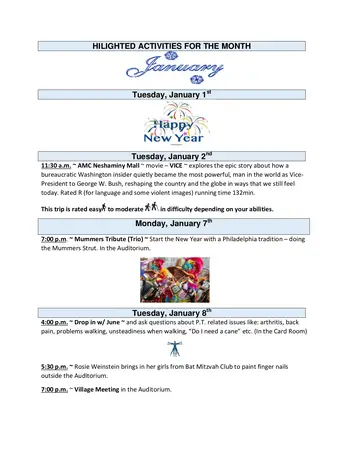Activity Calendar of Attleboro Community, Assisted Living, Nursing Home, Independent Living, CCRC, Langhorne, PA 2