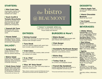 Dining menu of Beaumont Retirement, Assisted Living, Nursing Home, Independent Living, CCRC, Bryn Mawr, PA 1