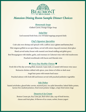 Dining menu of Beaumont Retirement, Assisted Living, Nursing Home, Independent Living, CCRC, Bryn Mawr, PA 4