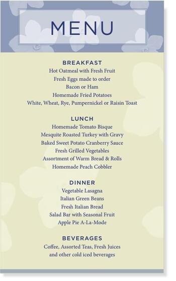 Dining menu of Harlee Manor, Assisted Living, Nursing Home, Independent Living, CCRC, Springfield, PA 1