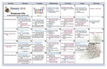 Activity Calendar of Woodcrest Villa, Assisted Living, Nursing Home, Independent Living, CCRC, Lancaster, PA 1
