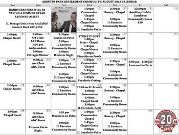 Activity Calendar of Arbutus Park Retirement Community, Assisted Living, Nursing Home, Independent Living, CCRC, Johnstown, PA 2