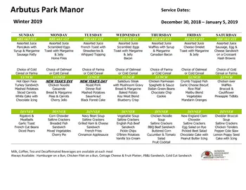 Dining menu of Arbutus Park Retirement Community, Assisted Living, Nursing Home, Independent Living, CCRC, Johnstown, PA 14