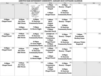 Activity Calendar of Arbutus Park Retirement Community, Assisted Living, Nursing Home, Independent Living, CCRC, Johnstown, PA 3