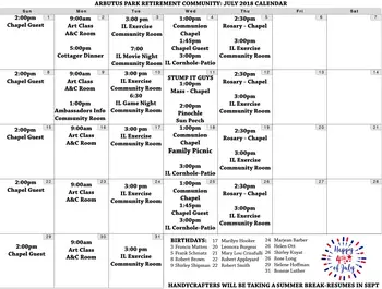 Activity Calendar of Arbutus Park Retirement Community, Assisted Living, Nursing Home, Independent Living, CCRC, Johnstown, PA 4