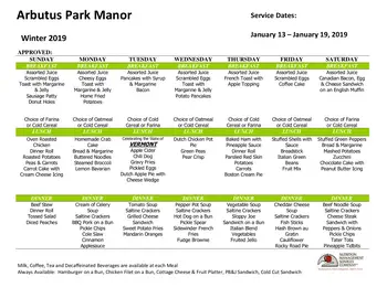 Dining menu of Arbutus Park Retirement Community, Assisted Living, Nursing Home, Independent Living, CCRC, Johnstown, PA 16