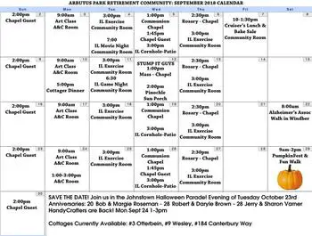 Activity Calendar of Arbutus Park Retirement Community, Assisted Living, Nursing Home, Independent Living, CCRC, Johnstown, PA 7