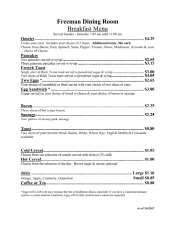 Dining menu of Cornwall Manor, Assisted Living, Nursing Home, Independent Living, CCRC, Cornwall, PA 1