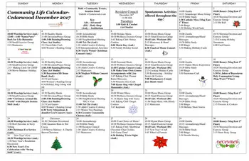 Activity Calendar of Frederick Living, Assisted Living, Nursing Home, Independent Living, CCRC, Frederick, PA 2