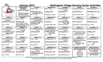 Activity Calendar of Nottingham Village, Assisted Living, Nursing Home, Independent Living, CCRC, Northumberland, PA 13