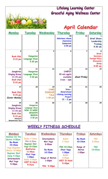 Activity Calendar of Bethlen Communities, Assisted Living, Nursing Home, Independent Living, CCRC, Ligonier, PA 1