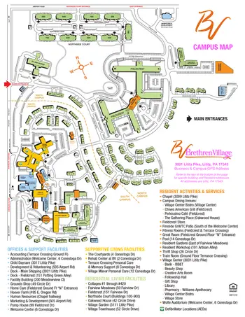 Campus Map of Brethren Village, Assisted Living, Nursing Home, Independent Living, CCRC, Lancaster, PA 1
