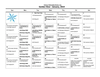Activity Calendar of Calvary Homes, Assisted Living, Nursing Home, Independent Living, CCRC, Lancaster, PA 2