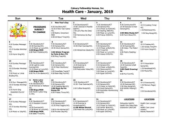 Activity Calendar of Calvary Homes, Assisted Living, Nursing Home, Independent Living, CCRC, Lancaster, PA 3