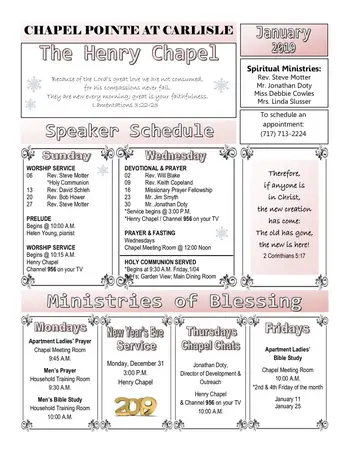 Activity Calendar of Chapel Pointe, Assisted Living, Nursing Home, Independent Living, CCRC, Carlisle, PA 2