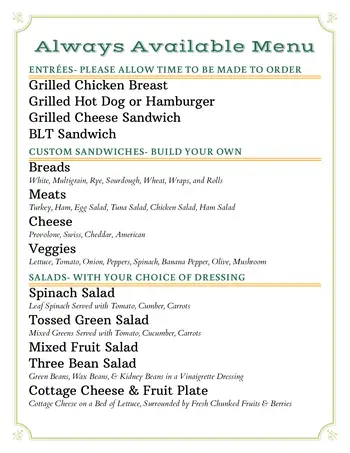 Dining menu of Foxdale Village, Assisted Living, Nursing Home, Independent Living, CCRC, State College, PA 4
