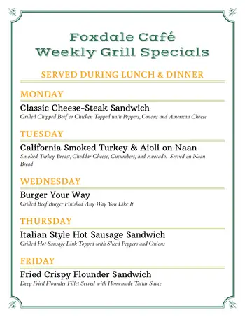 Dining menu of Foxdale Village, Assisted Living, Nursing Home, Independent Living, CCRC, State College, PA 11