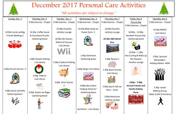 Activity Calendar of Homeland Center, Assisted Living, Nursing Home, Independent Living, CCRC, Harrisburg, PA 3