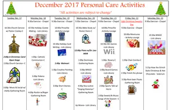 Activity Calendar of Homeland Center, Assisted Living, Nursing Home, Independent Living, CCRC, Harrisburg, PA 4