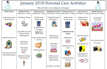 Activity Calendar of Homeland Center, Assisted Living, Nursing Home, Independent Living, CCRC, Harrisburg, PA 7
