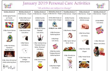 Activity Calendar of Homeland Center, Assisted Living, Nursing Home, Independent Living, CCRC, Harrisburg, PA 5