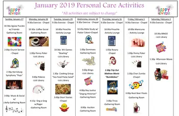 Activity Calendar of Homeland Center, Assisted Living, Nursing Home, Independent Living, CCRC, Harrisburg, PA 6