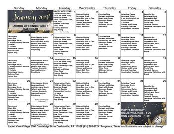 Activity Calendar of Laurel View Village, Assisted Living, Nursing Home, Independent Living, CCRC, Davidsville, PA 2