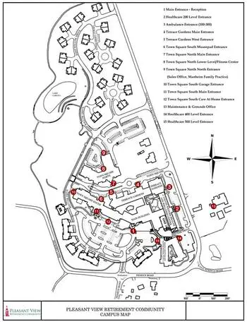 Campus Map of Pleasant View Retirement Community, Assisted Living, Nursing Home, Independent Living, CCRC, Manheim, PA 1