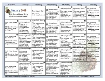 Activity Calendar of Shook Home, Assisted Living, Nursing Home, Independent Living, CCRC, Chambersburg, PA 2