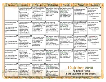 Activity Calendar of Shook Home, Assisted Living, Nursing Home, Independent Living, CCRC, Chambersburg, PA 6