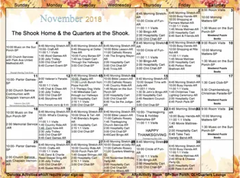 Activity Calendar of Shook Home, Assisted Living, Nursing Home, Independent Living, CCRC, Chambersburg, PA 7