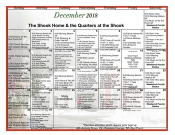 Activity Calendar of Shook Home, Assisted Living, Nursing Home, Independent Living, CCRC, Chambersburg, PA 1
