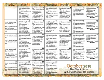 Activity Calendar of Shook Home, Assisted Living, Nursing Home, Independent Living, CCRC, Chambersburg, PA 4