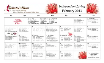 Activity Calendar of The Manor, Assisted Living, Nursing Home, Independent Living, CCRC, Florence, SC 1